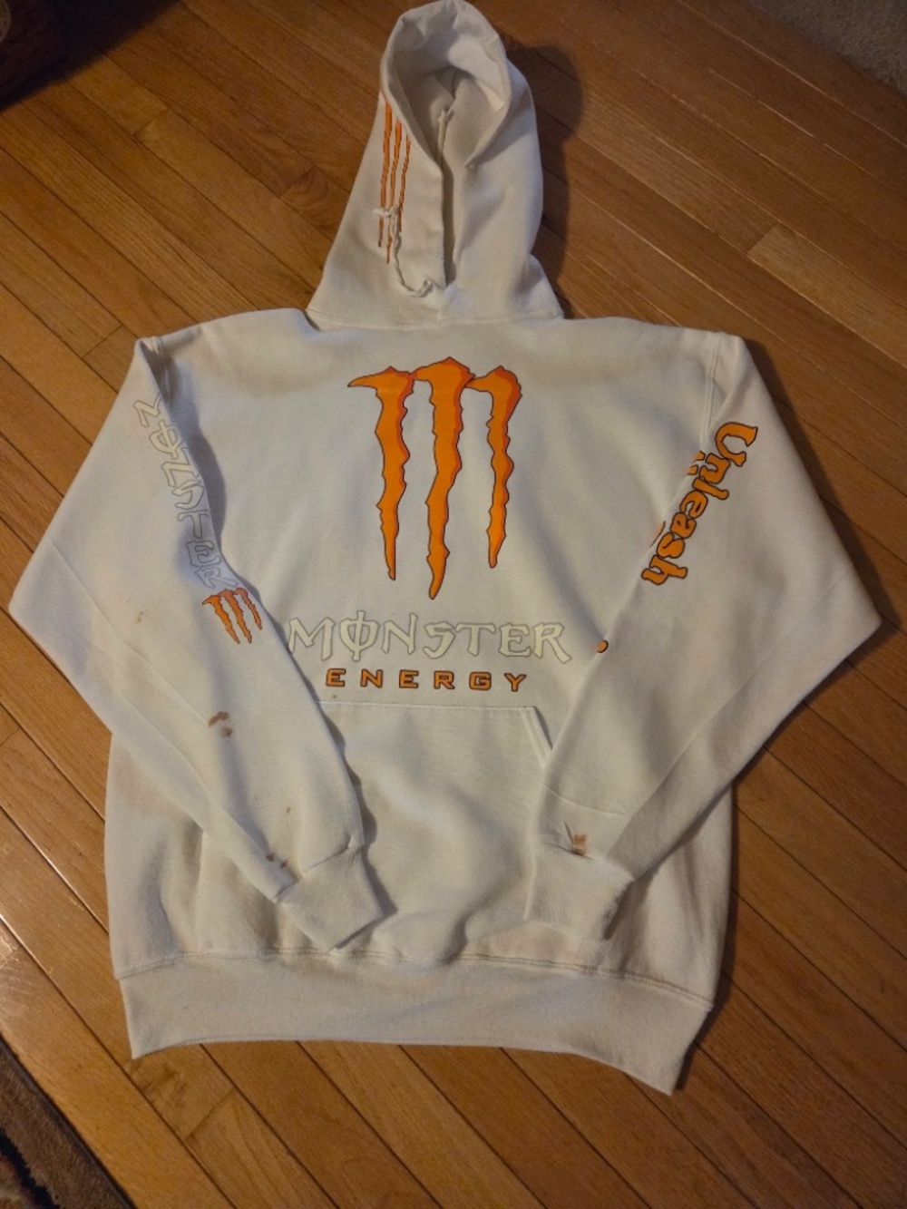 Mens White Monster Energy Hoodie Size L